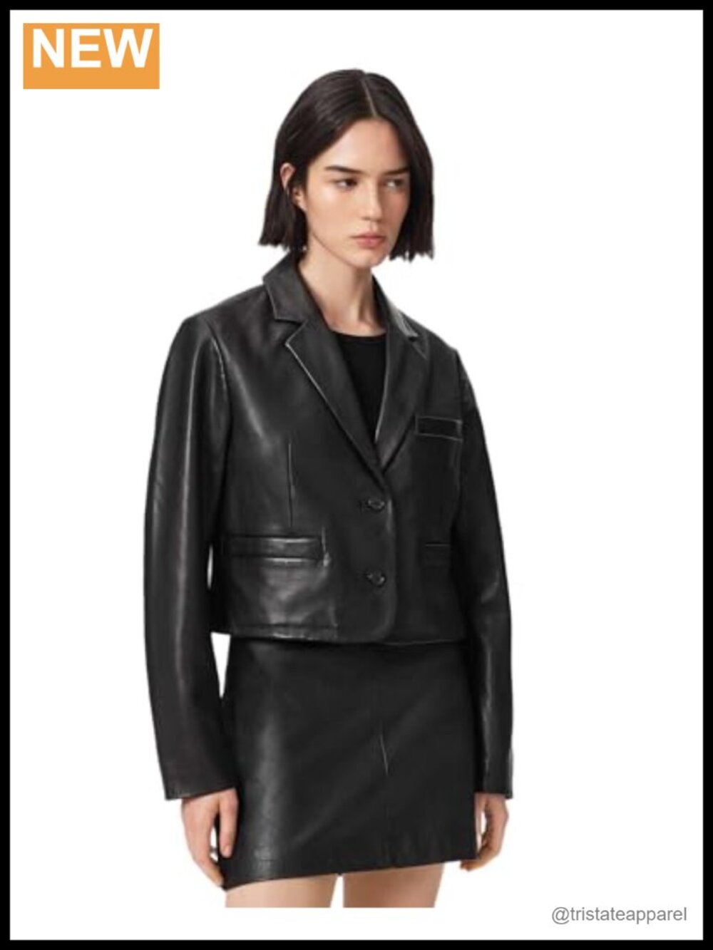 Women's Leather Blazer – Long Sleeve, Button Front, Tailored Fit
